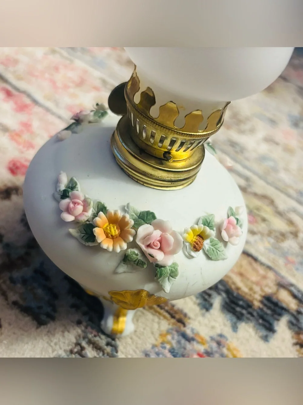 Vintage Lefton China Miniature Porcelain Hurricane Oil Lamp